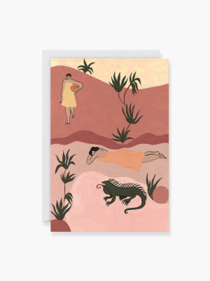 Sisters And Iguana Art Card