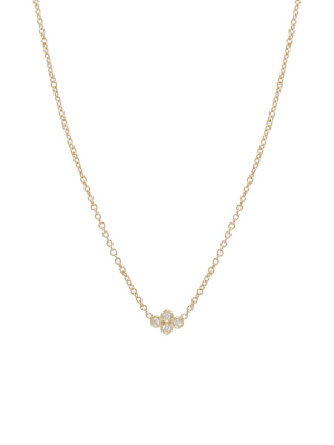 14k Tiny Bezel Diamond Quad Necklace