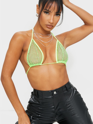 Lime Diamante Fishnet Bralet