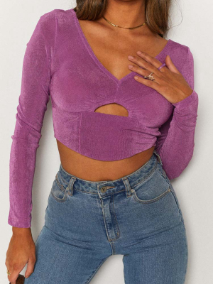 Luxurious Long Sleeve Crop Top Purple