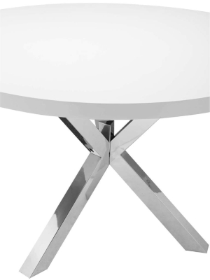 Remi Dining Table, White/polished Stainless Base