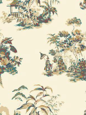 Oriental Scenic Wallpaper In Blue, Red, And Gold By Ashford House For York Wallcoverings