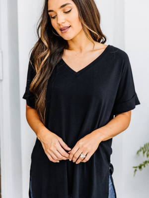 Make Your Life Easy Black V-neck Top