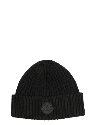 Moncler Logo Patch Ribbed Beanie