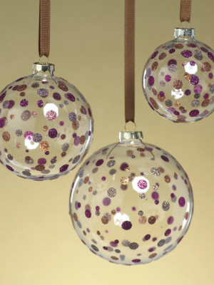 Clear Ball Ornament W/glitter Dots - Purple