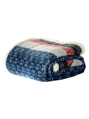 Midnight Blue Fair Isle Sherpa Throw (50 X 70") - Eddie Bauer