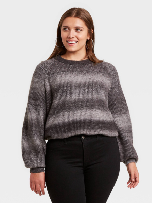 Women's Plus Size Crewneck Ombre Pullover Sweater - Ava & Viv™