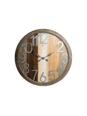 36" Rustic Wood Shiplap And Metal Framed Wall Clock Natural - Patton Wall Decor