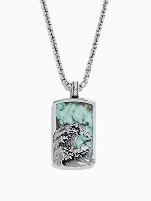 Effy Men's Sterling Silver Turquoise Wave Pendant, 10.50 Tcw