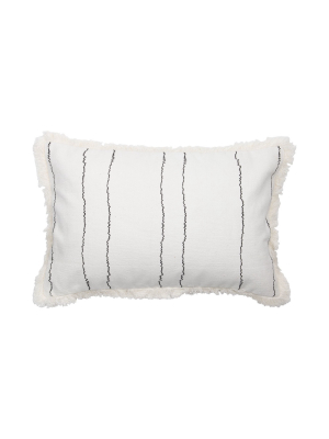 White And Black 14 X 22 Inch Decorative Cotton Throw Pillow Cover With Insert And Hand Tied Fringe - Foreside Home & Garden