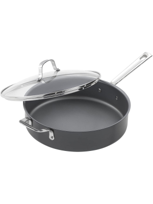 Emeril Lagasse 62928 Heavy-duty Nonstick Hard Anodized Covered Deep 5 Quart Saute And Frying Pan With Glass Lid, Gray