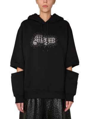 Msgm Rhinestone-embellished Slit Detailed Hoodie