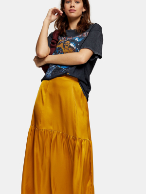 Plain Ochre Tiered Satin Skirt