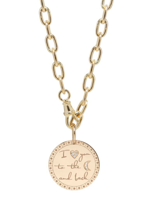 14k Large Pave Diamond "i Love You To The Moon & Back" Mantra Necklace On Extra Large Oval Chain