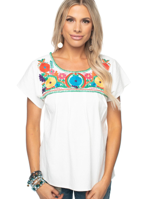 Buddylove Chrissy Short Sleeved Embroidered Top - Multi