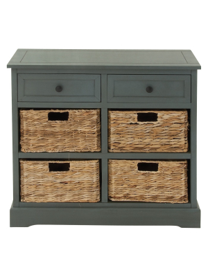 Wood Console 4 Wicker Baskets 2 Drawers Blue - Olivia & May