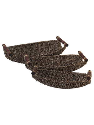 Olivia & May 15"x17"x19" Set Of 3 Rustic Woven Seagrass And Metal Baskets
