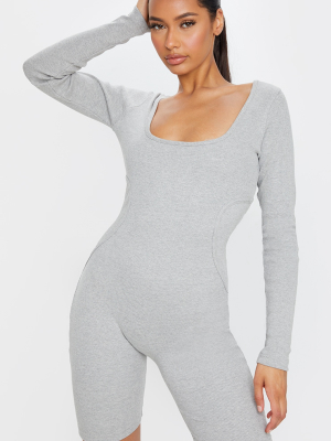 Grey Marl Thick Rib Binding Detail Long Sleeve...