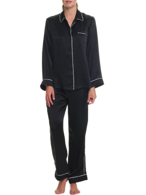 Washable Silk Piped Pj In Black