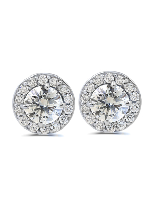 Pompeii3 3/4ct Halo Diamond Studs 14k White Gold 6.2mm Wide