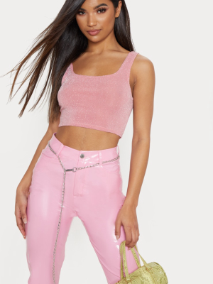 Light Pink Textured Glitter Crop Top