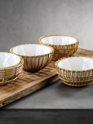 Wicker & Bamboo Condiment Bowls S/4 Assorted