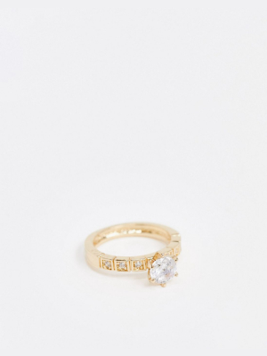 Asos Design Ring With Crystal Stone In Gold Tone