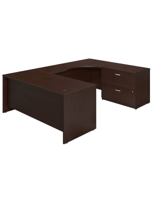 Bush Business Furniture 72w Right Handed U Shaped Desk W/lateral File Cabinet Mocha Cherry