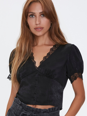 Lace-trim Button-front Top