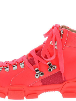 Melinda234 Neon Pink Lace Up High Top Sneaker Boot