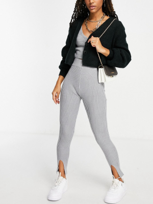 Missguided Front Slit Leggings In Gray