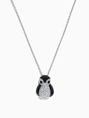 Effy Safari Sterling Silver Diamond And Black Sapphire Penguin Pendant, 1.03 Tcw