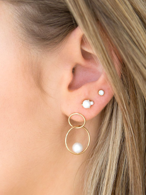 14k Floating Pearl Double Circle Hoop Earrings