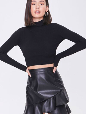 Faux Leather Ruffle-trim Mini Skirt