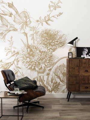 Gold Metallic Wall Mural In Engraved Flowers White By Kek Amsterdam