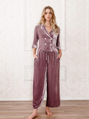 Silk-velvet Double-breasted Pajama Top-mauve Sea Fog