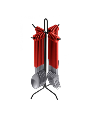 Mono Ring 24 +1 Cutlery Set Red W/ Stand