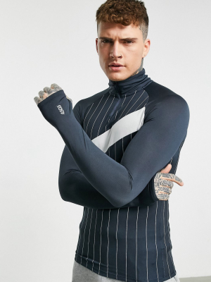 Asos 4505 Running Long Sleeve T-shirt With Varsity Pinstripe And 1/4 Zip