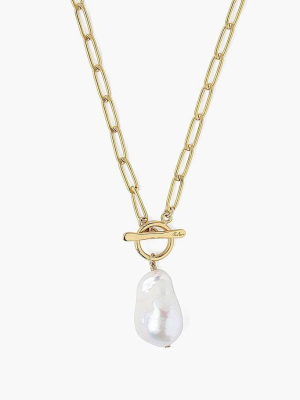 White Baroque Pearl Gold Toggle Necklace