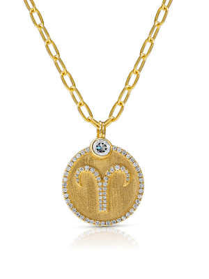 14kt Yellow Gold Diamond Zodiac Aries Medallion Charm