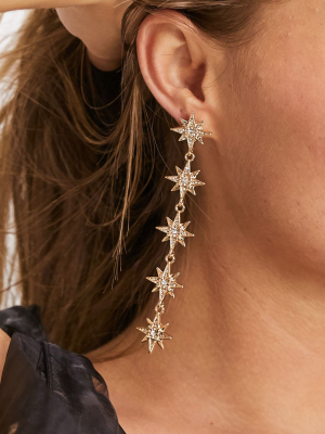 Asos Design Earrings With Crystal Starburst Drop In Gold Tone