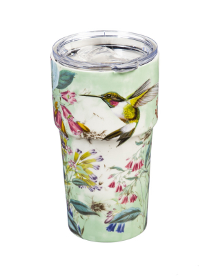 Cypress Home Double Wall Ceramic Companion Cup With Tritan Lid, 13 Oz, Paradise Pond