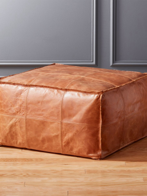 Medium Square Leather Ottoman-pouf