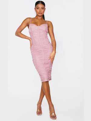 Mauve Mesh Ruched Binding Detail Strappy Midi...