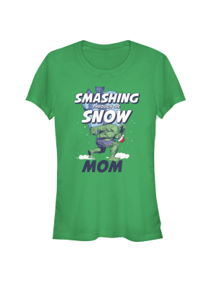 Junior's Marvel Christmas Hulk Mom Snow T-shirt