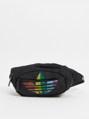 Adidas Originals Pride Large Trefoil Fanny Pack In Black