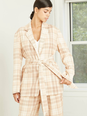 Women's Plaid Belted Menswear Blazer - Prologue™ Light Brown