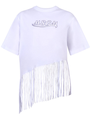 Msgm Logo Print Fringed T-shirt