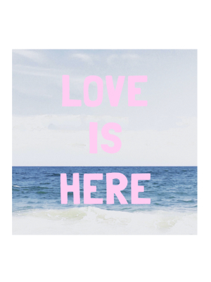 Love Is Here Beach Square Art Print Pink