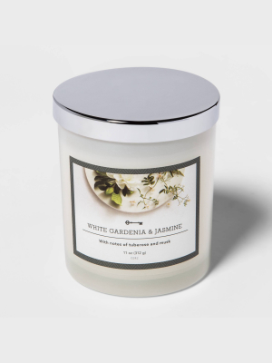 11oz Lidded Milky Glass Jar White Gardenia And Jasmine Candle - Threshold™
